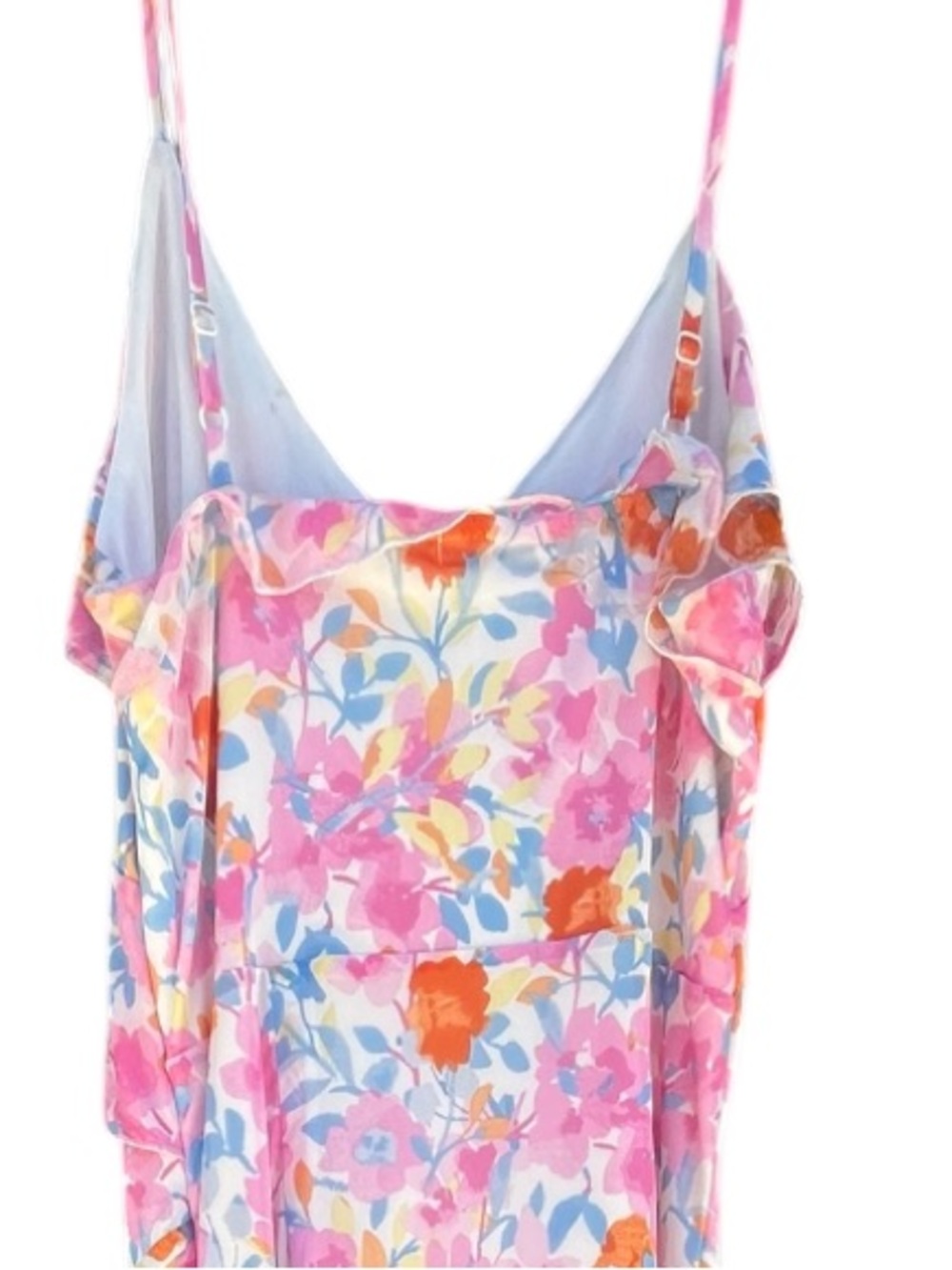 No Comment Floral Mesh Midi Dress Asymmetrical Hem Ruffle Size L - Picture 5 of 9